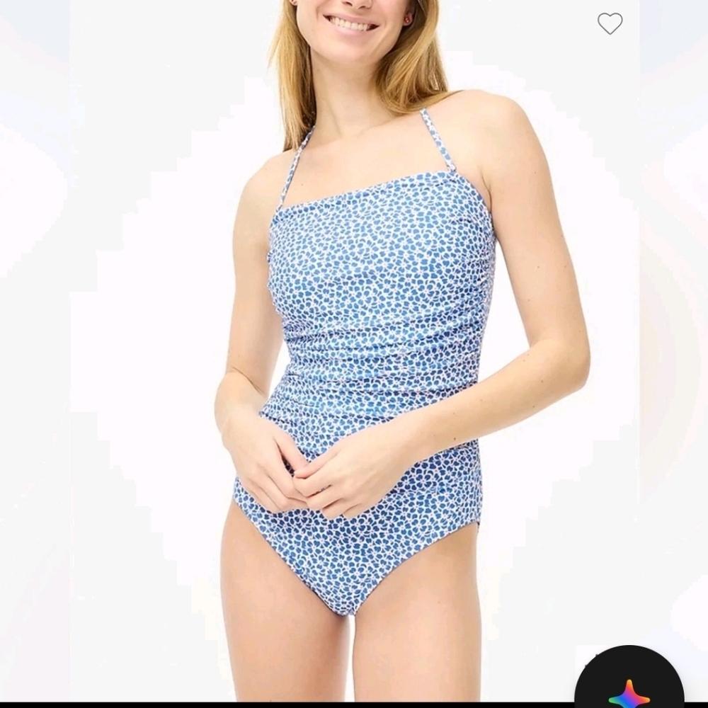 J.Crew Ruched Strapless One-Piece Swimsuit Blue Floral Halter Size M NWT